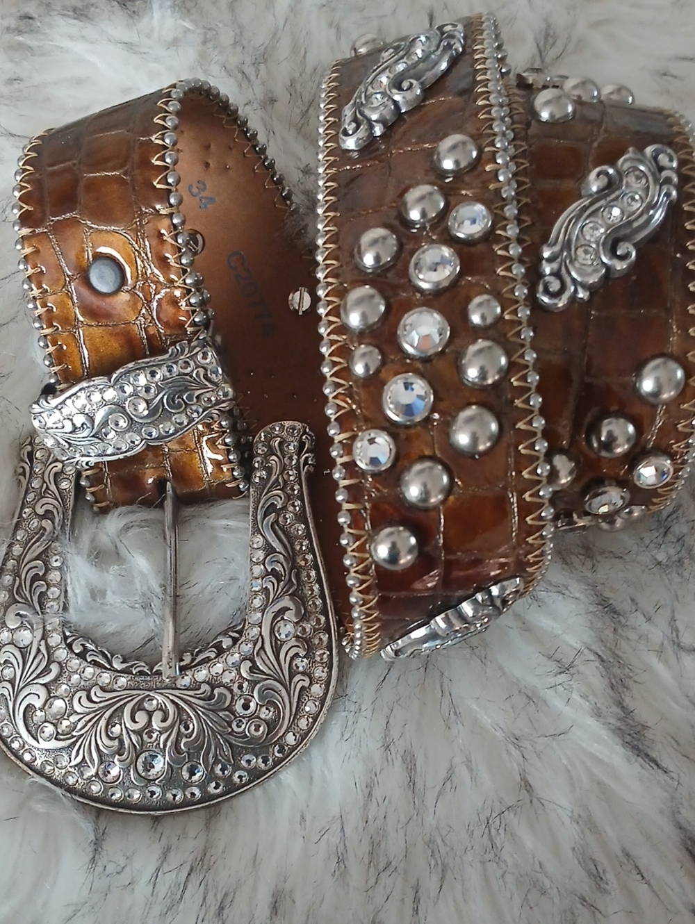 Justin Boots Tan Leather Belt with Silver Stud Accents